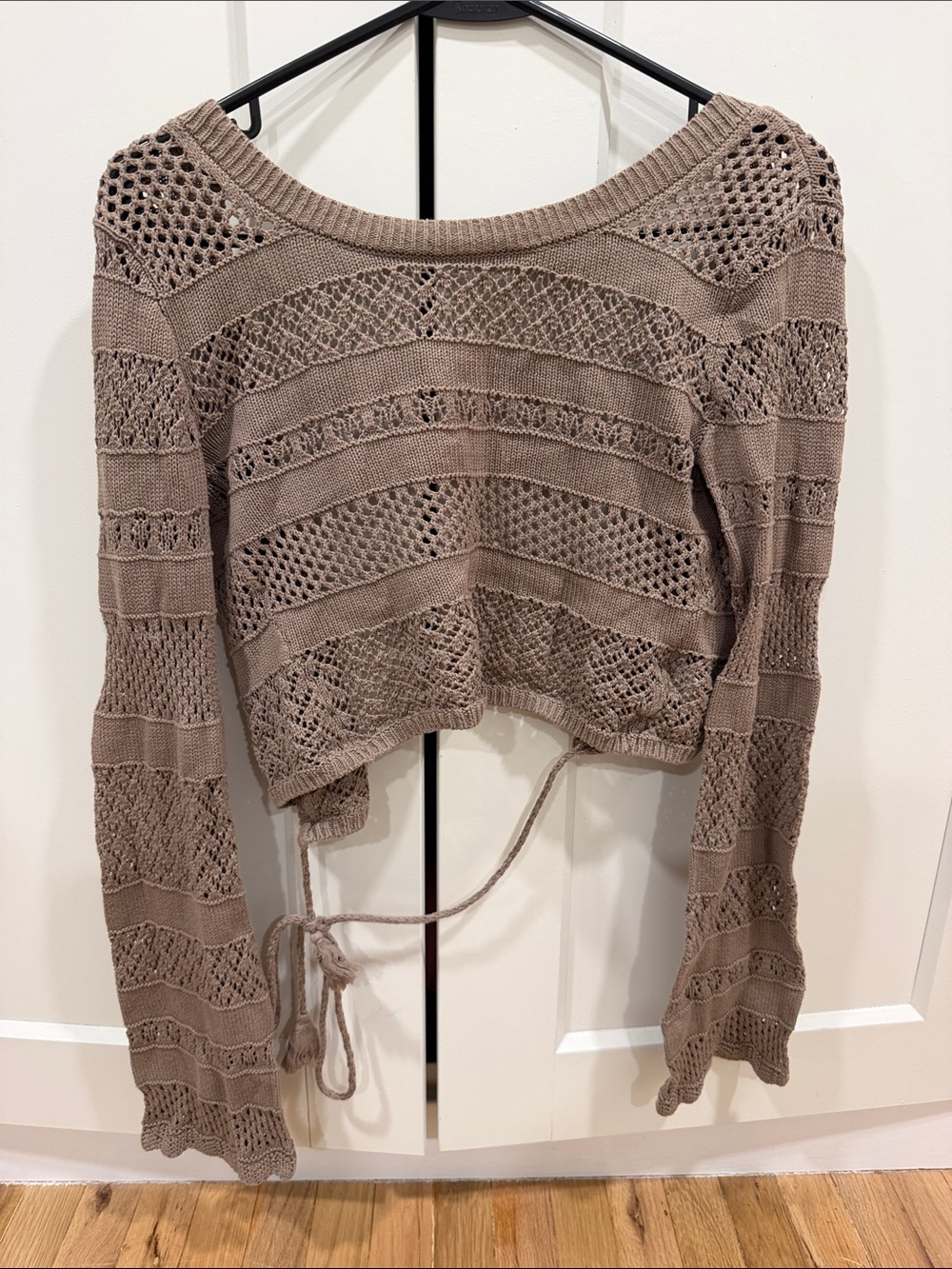 aerie Open-Knit Cropped Sweater in Taupe